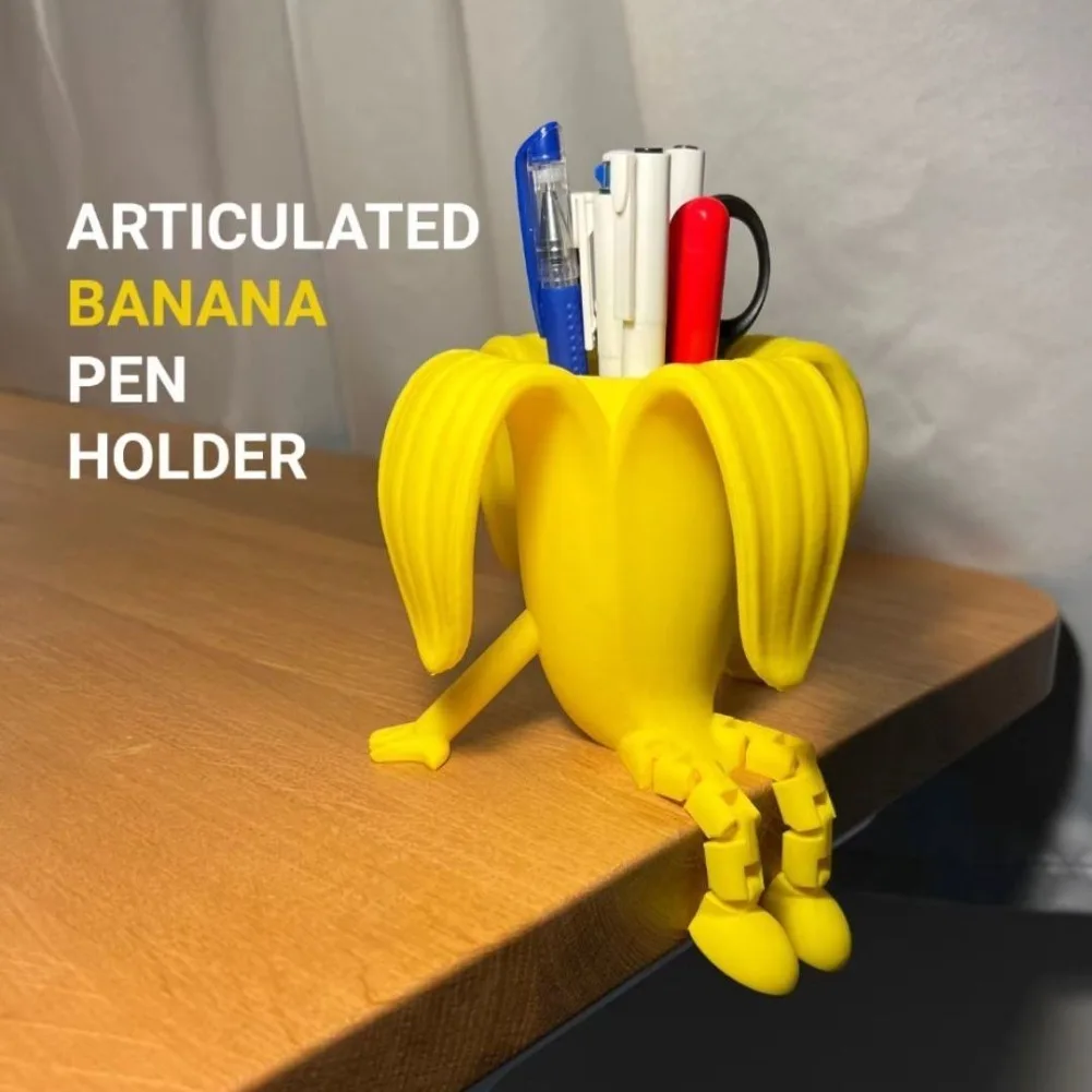 Kawaii Banana Pen Holder 3D Printing Creative Movable Joint Human Pencil Storage Rack Stationery Storage Case Desktop Decoration