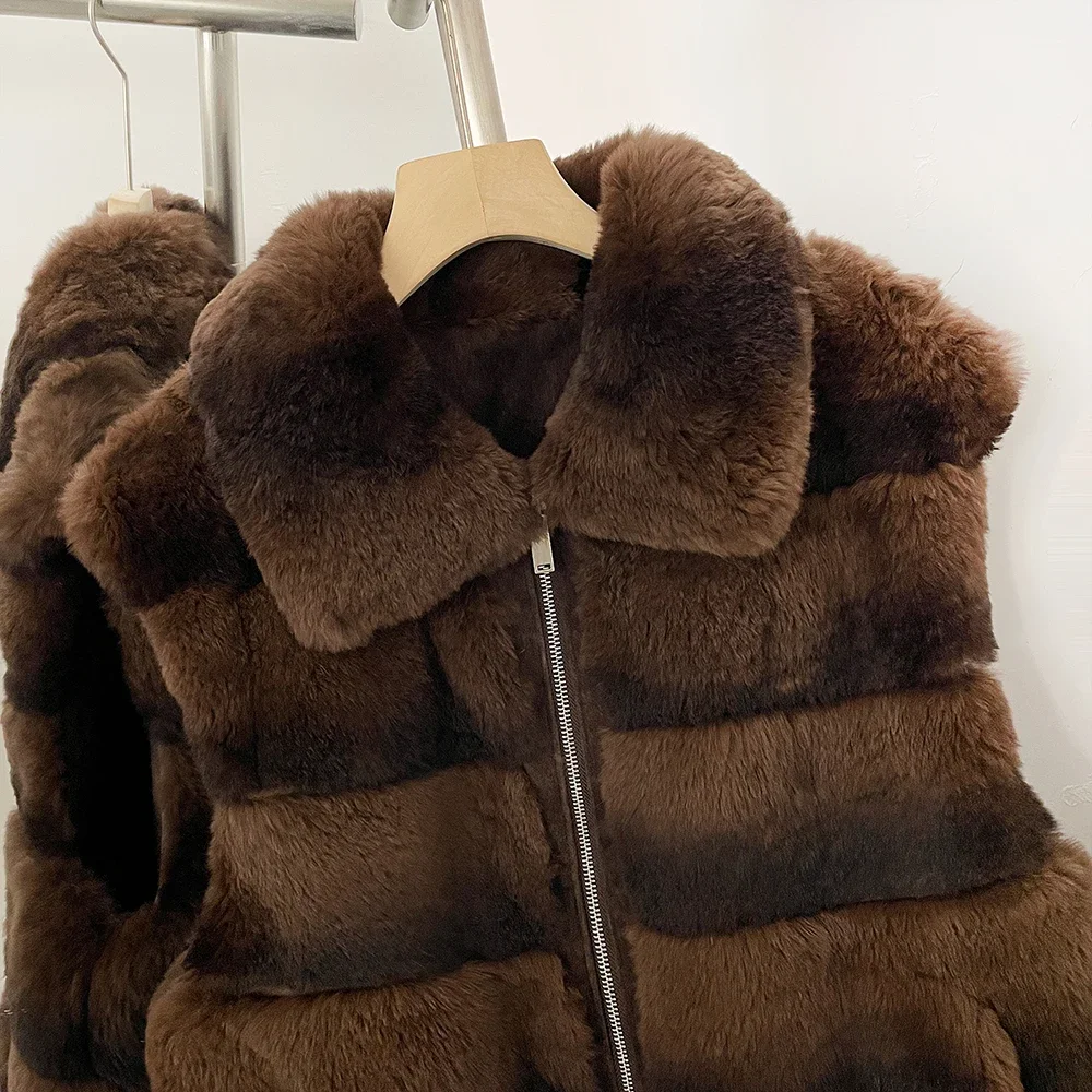 OFTBUY Big Turn Collar Two Ways Wear Sleeveless Clothes Female New Winter Fur Waistcoat Women Reversible Real Rabbit Fur Vest