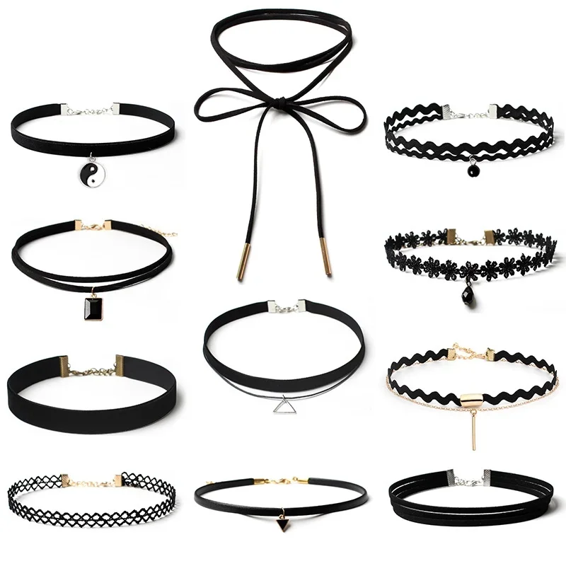

Women's Velvet Choker Necklace Korean Fashion Vintage Sexy Lace Necklace with Pendants Gothic Girl Neck Jewelry Accessories