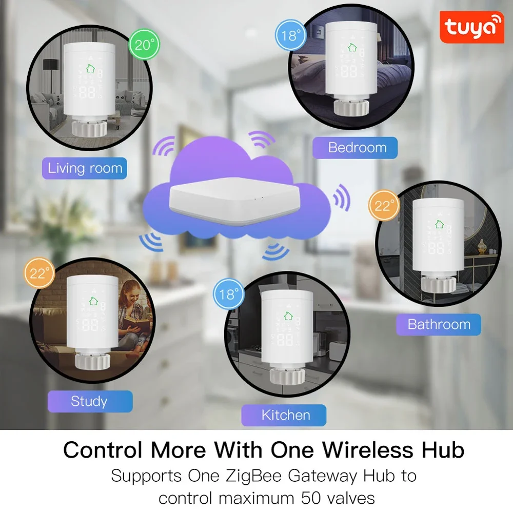 Tuya ZIGBEE3.0 Intelligent Radiator Actuator Programmable Thermostatic Radiator Valve Temperature Controller Alexa Voice Control