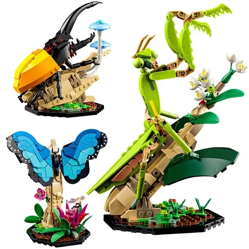 Creative Insect Collection Animal Model Butterfly Beetle Mantis Building Blocks Diy Children Puzzle Toy  Gifts For Kids Adult