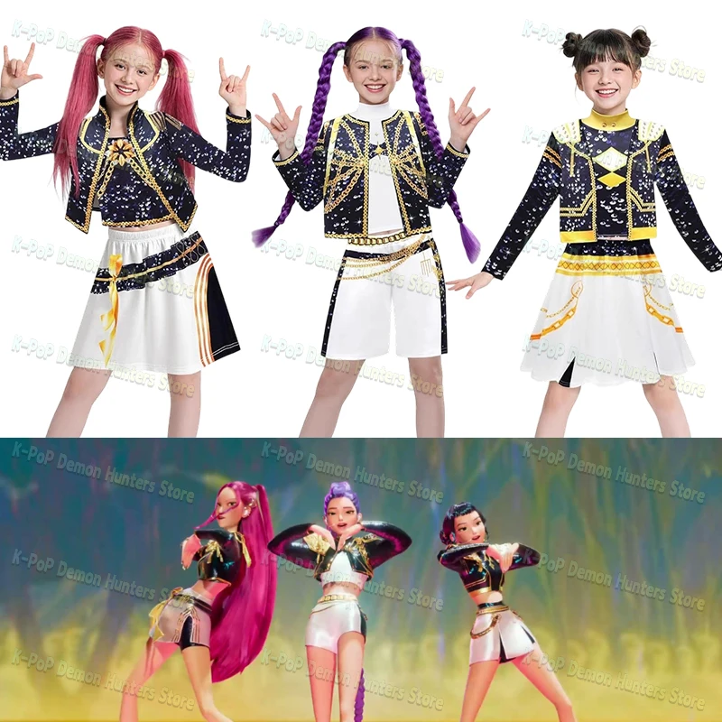 

Halloween démons Rumi Zoey Mira Cosplay enfants enfant Costume Huntrix groupe idole Roleplay tenues Halloween carnaval Costume