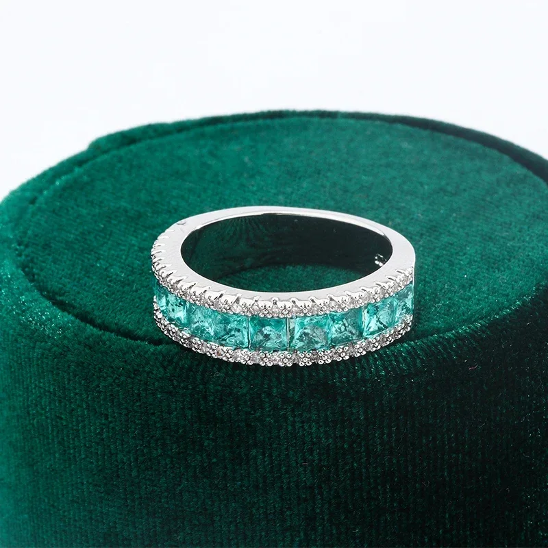 Damenmode-Ring aus 925er Silber, einreihig, Diamantring, geometrisch, quadratisch, grüner Zirkon, Schmuck, Jahrestagsgeschenk