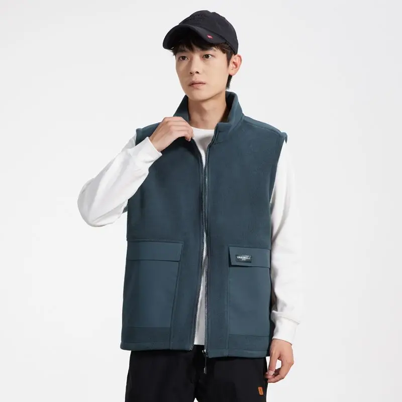 

Autumn Winter Men's Stand Up Collar Fleece Vest Trendy Sleeveless Outdoor Vest Premium Warmth Lightweight for Casual Outfits