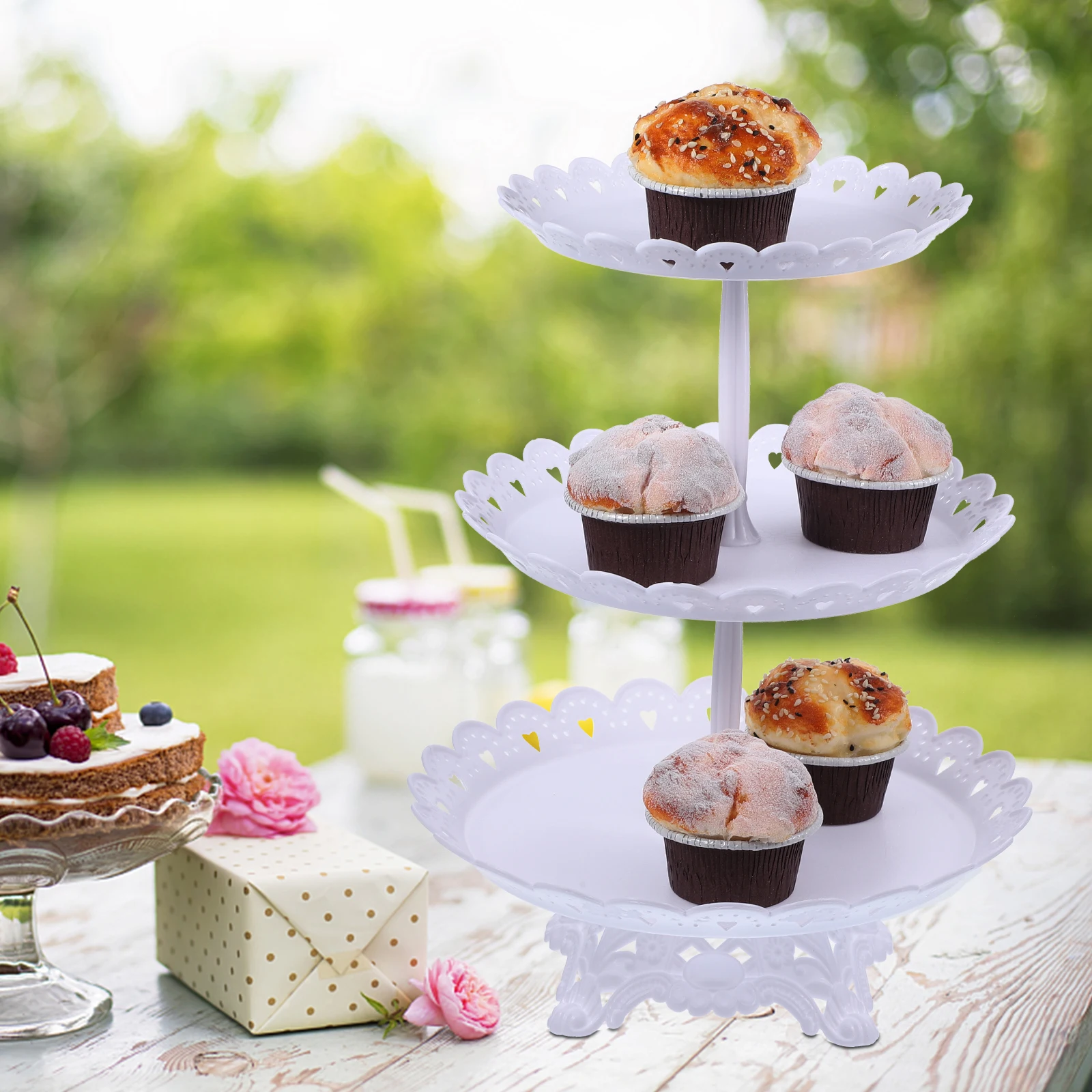 

Multi layer Cake St Tiered Tray Decor PP Multi function Cupcake Wedding Serving Display Household Party Banquet