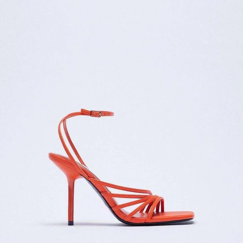 High Heel Sandal for Women Shoes Lady 2022 Suit Female Pink Ankle Strap Large Size High-heeled New Orange Summer Comfort Fashion