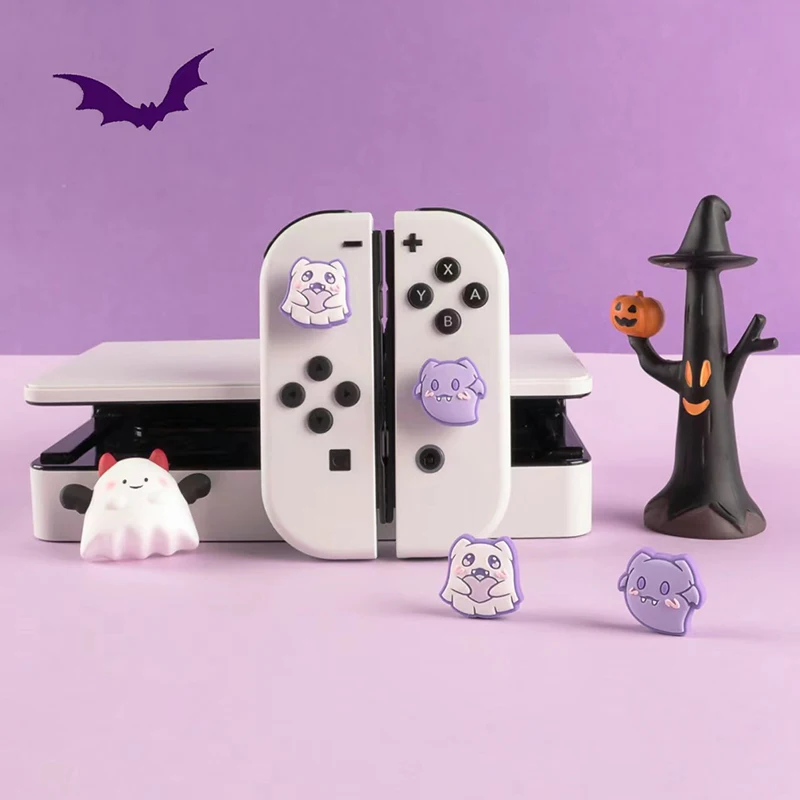 4 Stuks Ghost Cat Siliconen Soft Thumb Stick Grip Cap Joystick Cover Voor Schakelaar Oled/Lite Joy-Con Thumbstick Case Protector