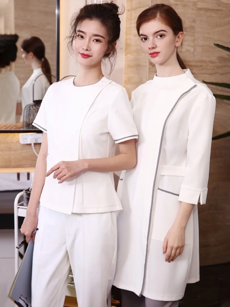 2023 Spring/Summer Health Club Workers White SPA Dress Korean Beautician Overalls Female Senior Beauty Salon SPA Uniforms