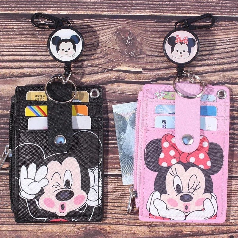 Disney cartoon Mickey Minnie hanging neck  card holder card Stitch Cartoon ID card shell leather case bus card hold