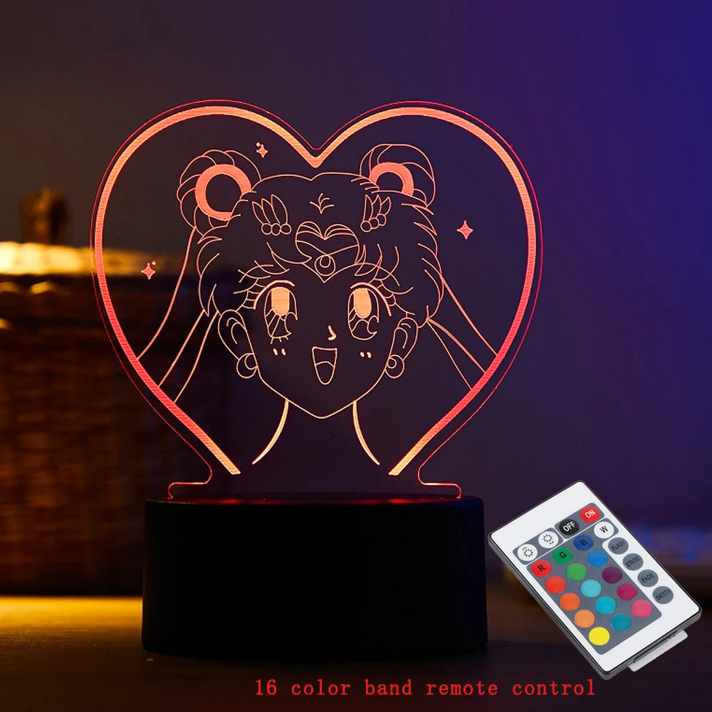 Cartoon character Tsukino Usagi 3D Led Night Light Remote Control Home Room Acrylic Lamp Desk Deco For Kid Illusion Novelty Gift