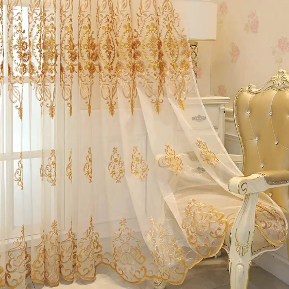 1 Panel 132cm Width European Jacquard Sheer Curtain for Living Room Bedroom Luxury Embroidered Tulle Curtain