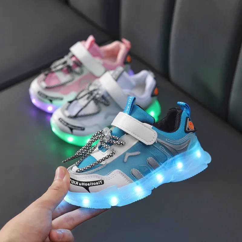 Boys & Girls Children LED Shoes Fashion Breathable Lighted Sports Casual Little & Big Kids Sneakers With USB Charger Size 22-40