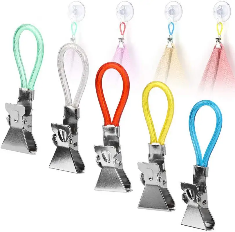 5pcs Towel Hanging Clips Clip On Hooks Loops Hand Towel Hangers Clothes Pegs Kitchen Bathroom Organizer