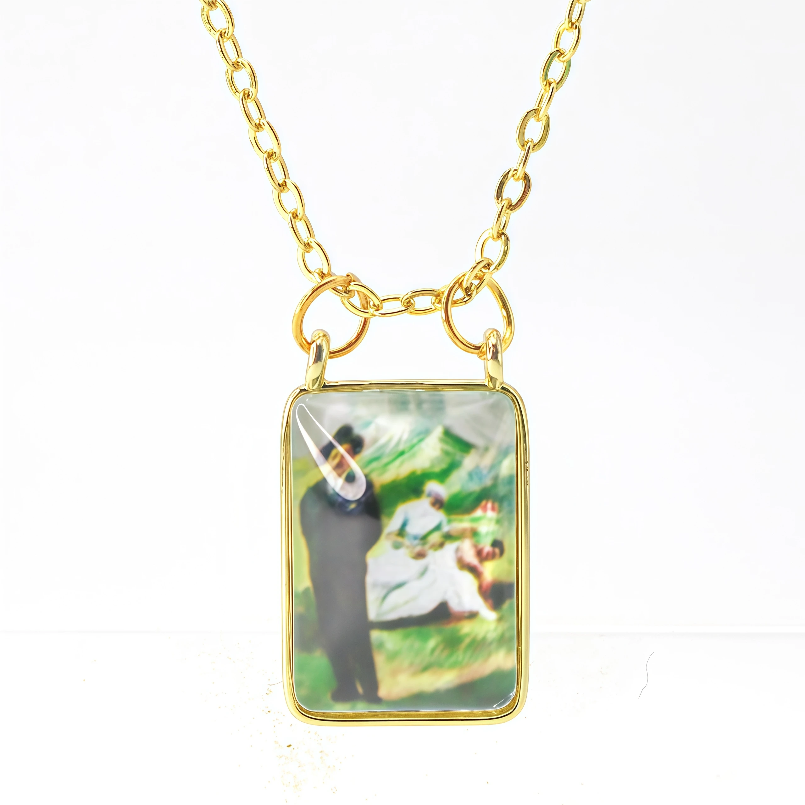 Catholic Scapular Medal Necklace Rectangle Epoxy Holy Scene Religious Pendant Gold Plated Devotional Faith Jewelry Gift for Wom