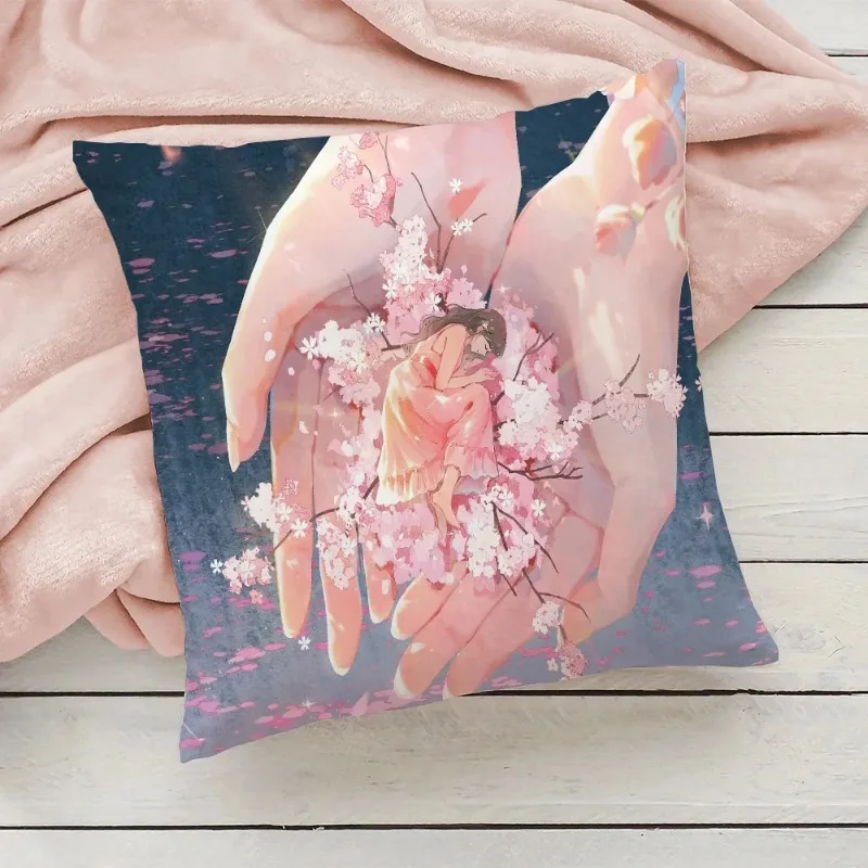 Blue Sakura Decorative Cushion Covers for Sofa Peach skin polyester pillowcase Twin Bedding Bed Pillows 45x45