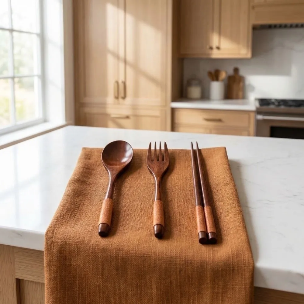 3 Pcs/Set Durable Lightweight Wooden Chopsticks Set Reusable With Thread Portable Tableware Set Wooden Flatware Set Travel Use