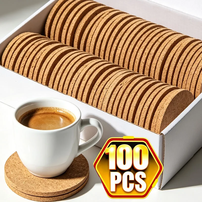 100pcs Non-Slip Cork Coaster Natural Round Wooden Cup Mat Heat Insulation Pads Tea Coffee Mug Drinks Holder Table Decoration