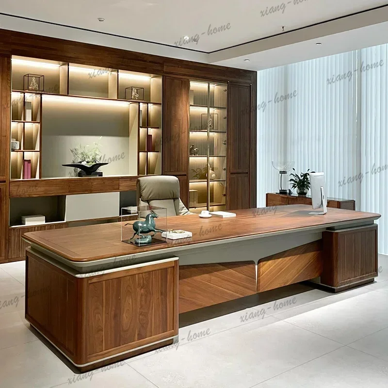 FG Wooden Storage Executive Office Desk Manager Brown Large Study Computer Desk Gaming Drawers Mesa Escriotorio Work Station Tab