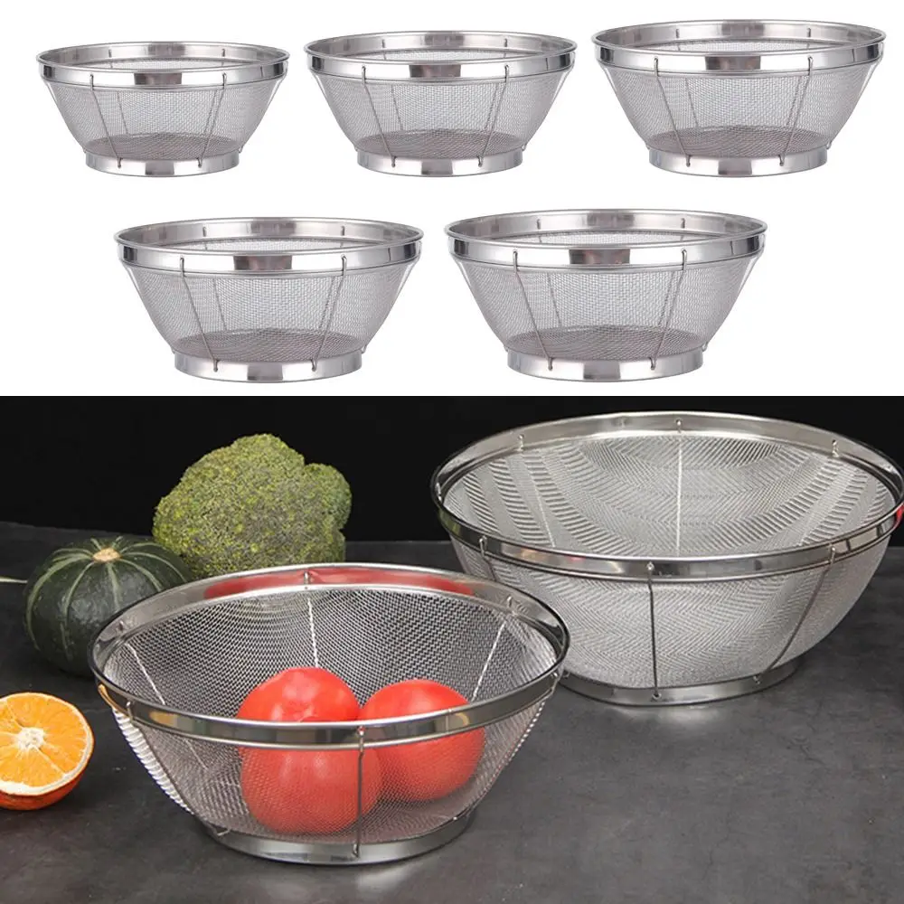 Stainless Steel Fine Mesh Strainer Multi Function Vegetable Fruit Washing Kitchen Colander Self-draining Base Draining Basket