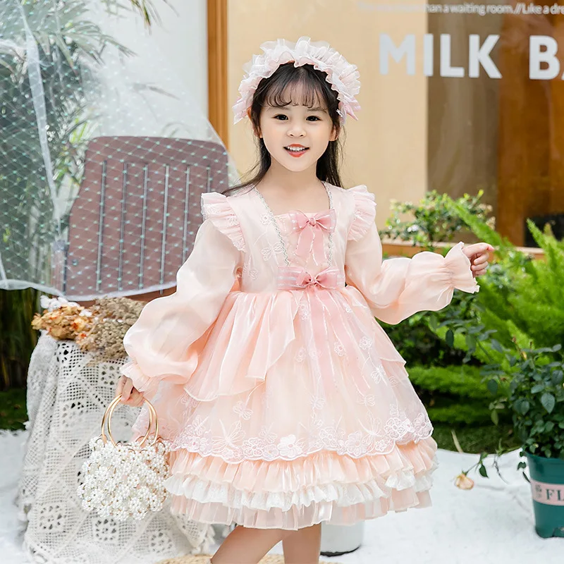 

New Spanish Vintage Lolita Ball Gown Lace Mesh Ruffles Design Birthday Party Easter Princess Dress for Girls
