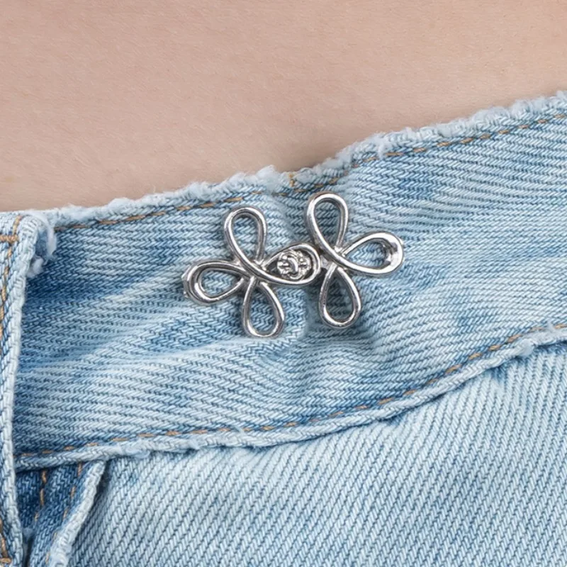 Kleeblatt-Taillenknopfverschluss, verstellbare Metall-Jeansknöpfe – Spanner für lockere Jeans, sofort anwendbar ohne Nähen für Denim-Hosen – Detail 3