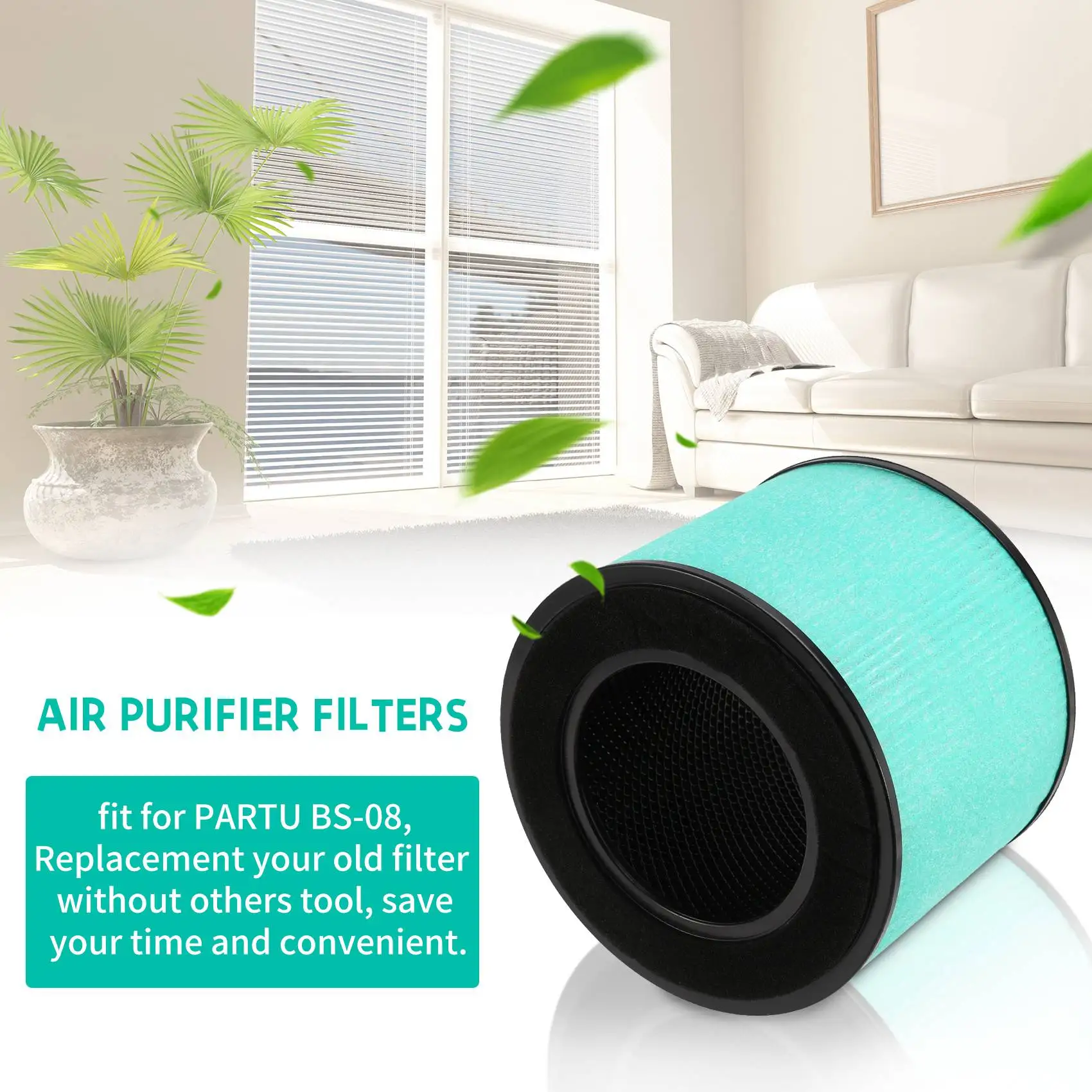 A98I-2 Pack Replacement HEPA Filter Compatible for PARTU BS-08, 3 in 1 Filtration High Efficient Activated Carbon HEPA Filter