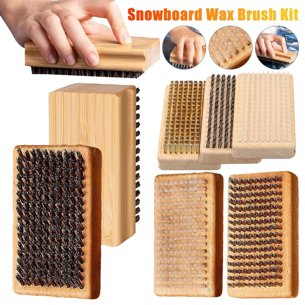 3Pcs Ski/Snowboard Wax Brush Kit Ergonomic Handle Snowboard Brush Portable Ski Waxing Brush Kit for Outdoor Skiing