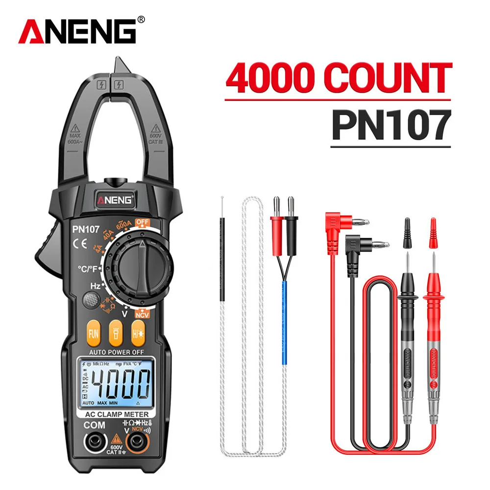 ANENG PN107 cyfrowy miernik cęgowy AC/DC napięcie test temperatury Multitester True RMS 4000 Count multimetr elektryczny narzędzie testowe