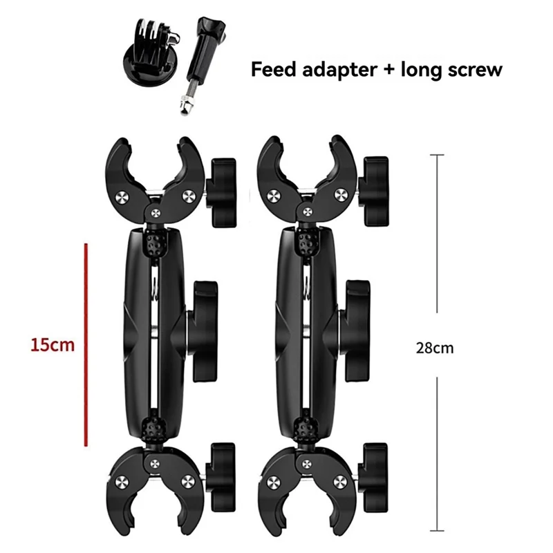 B37B-Motorcycle Bike Action Camera Mount Kit For Insta360 X4 Gopro Double Head Powerful Clamp Handlebar Bracket