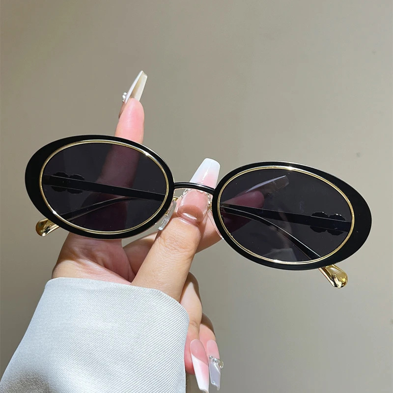 KAMMPT Vintage Oval Sunglasses Women Fashion Gradient Metal Trim Outdoor Casual Shades 2026 New Trendy Design Decor Sun Glasses