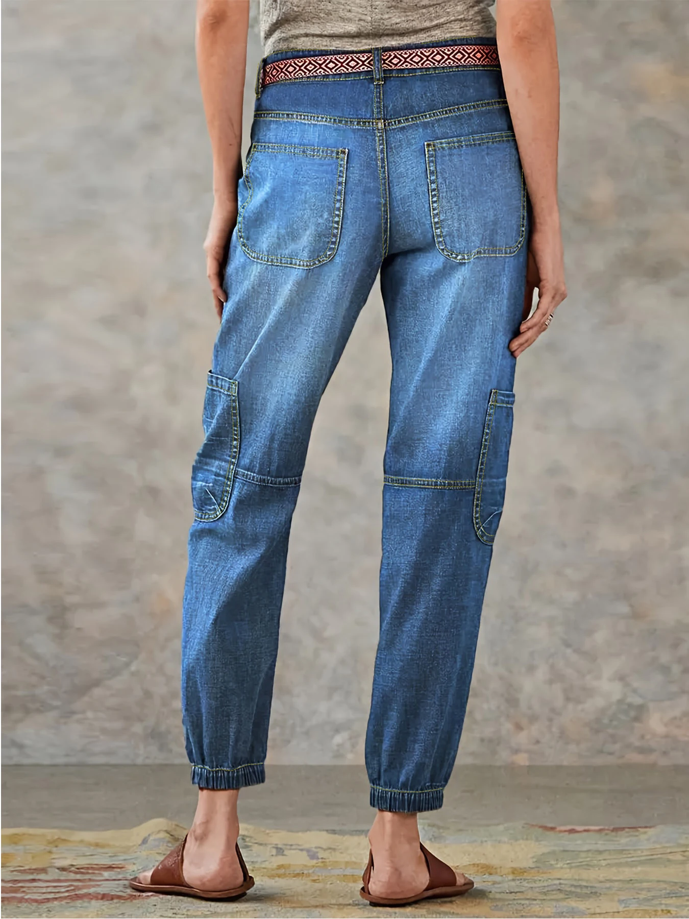 High Waist plus Size Skinny Jeans Women's Retro Washed Button Detail Elastic Big Size Women's Denim Pants