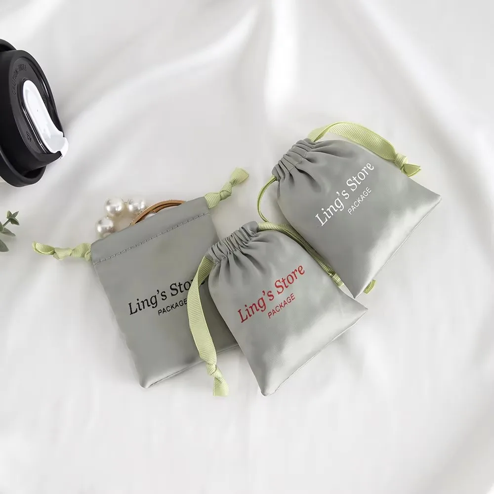 

50Pcs Cute Matcha Green Silk Satin Jewelry Handmade Packaging Bag Cosmetic Boutique Storage Organizer Pouch Modern Style Pocket