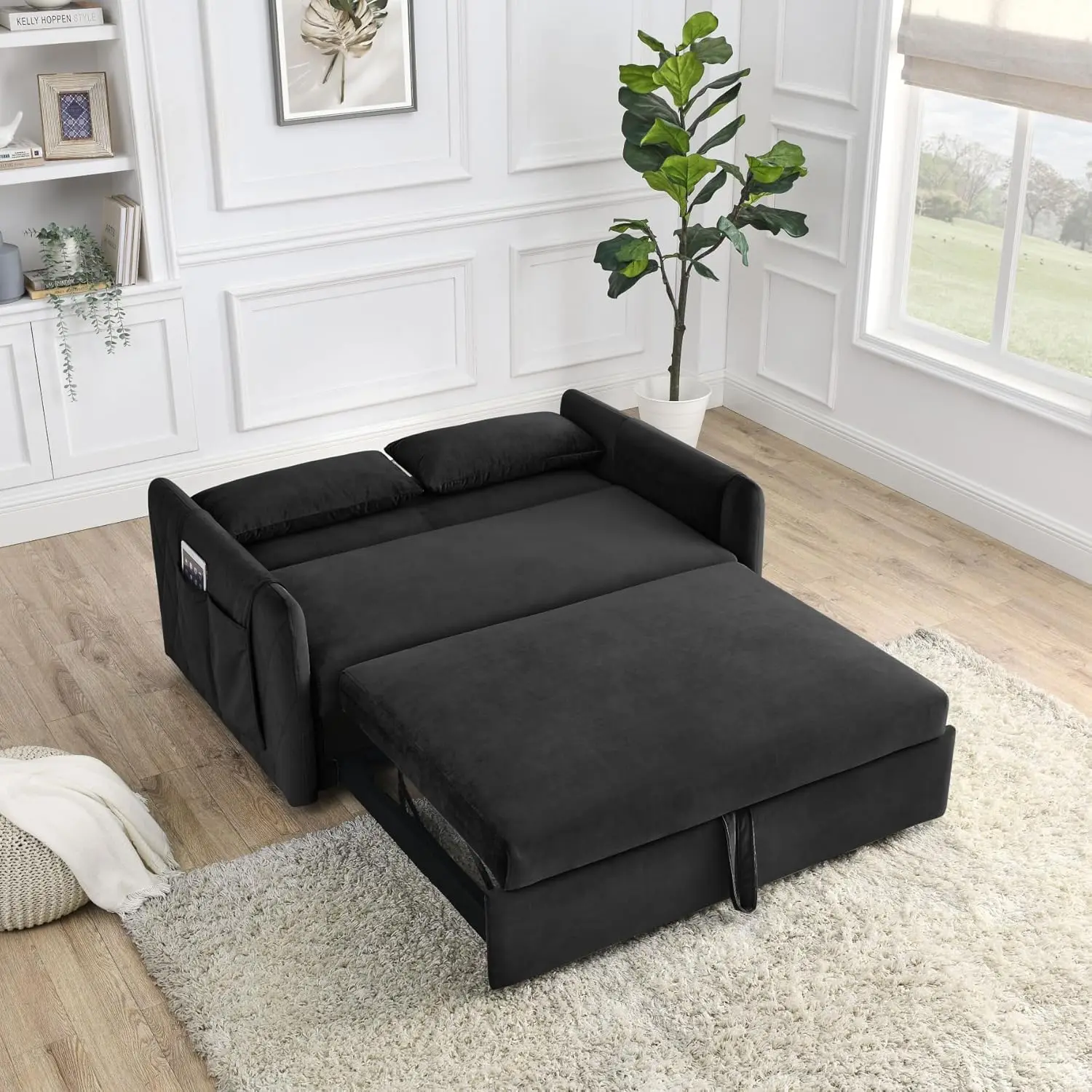 

3 In 1 Sleeper Sofa Couch Bed, Convertible Futon Sofa With Pullout Bed And Adjustable Backrest, Modern Velvet Loveseat With