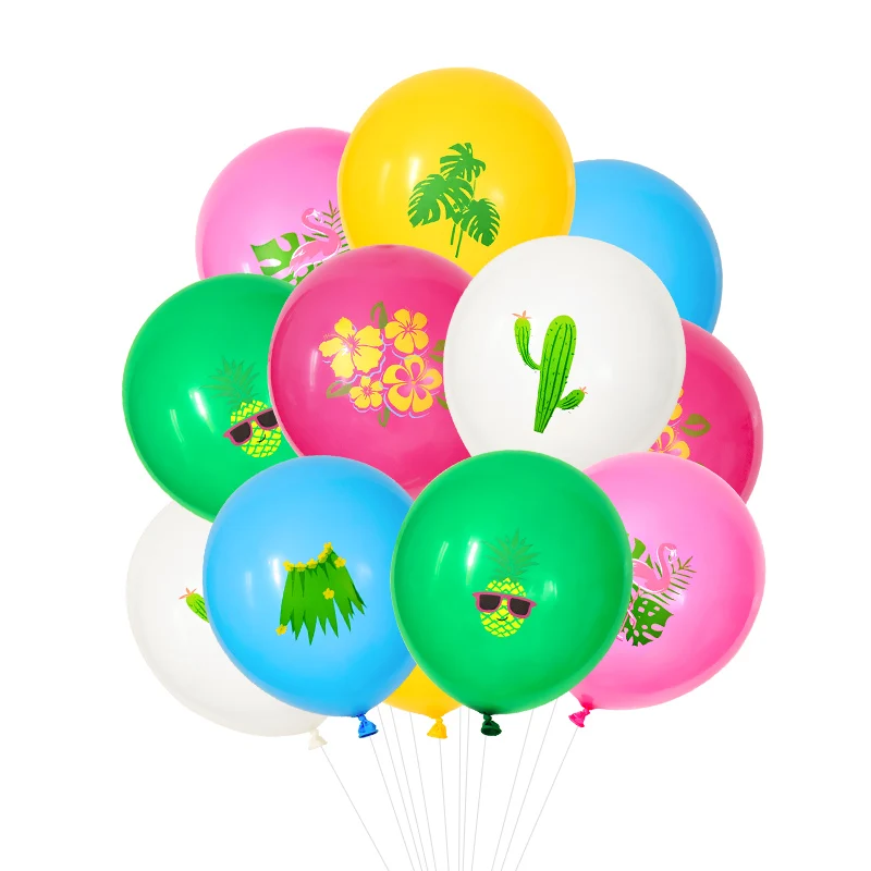 10pcs Flamingo Pineapple Cactus Pattern Latex Balloon Hawaiian Theme Birthday Party Latex Balloon Baby Shower Inflatable Globos