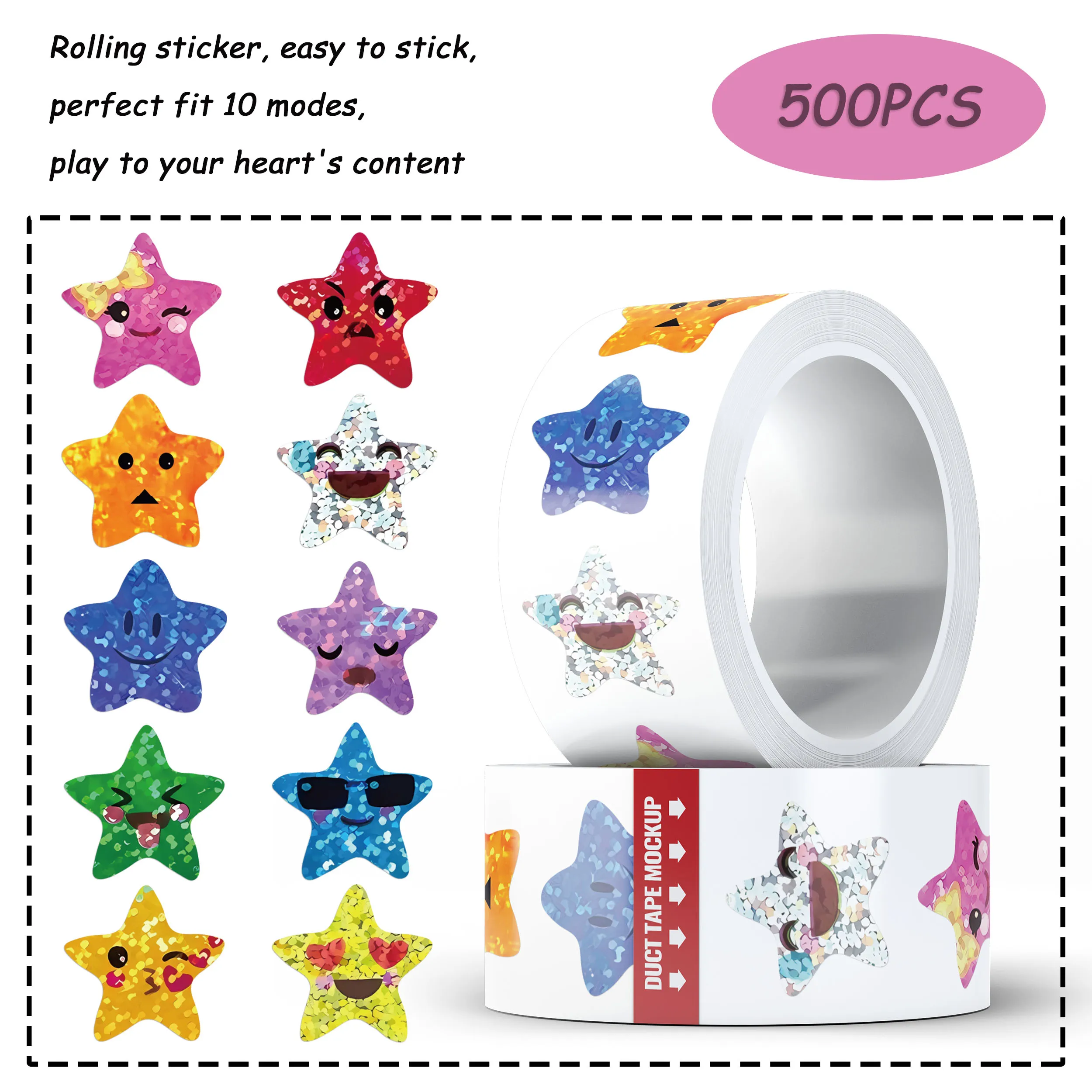 

500PCS Cute Star Roll Stickers Colorful Graffiti Decals For Laptop Children's Rewards Cup Notebooks Luggage DIY Toy Stickers