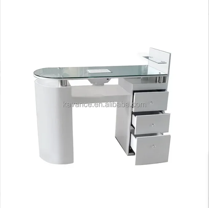 Modern Salon Furniture Glass Top Manicure Tables with Vacuum Cleaner 300KGS Capacity for Nail Salon Technicians
