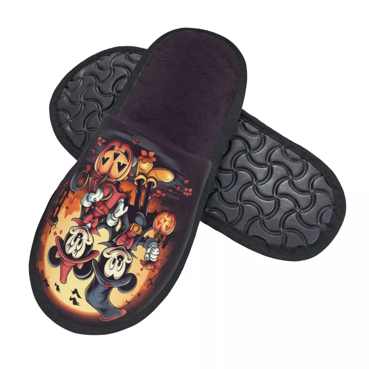 Custom Mickey Mouse Anime House Slippers Cozy Halloween Pumpkin Minnie Mouse Memory Foam Fluffy Slipper Indoor Outdoor Shoes