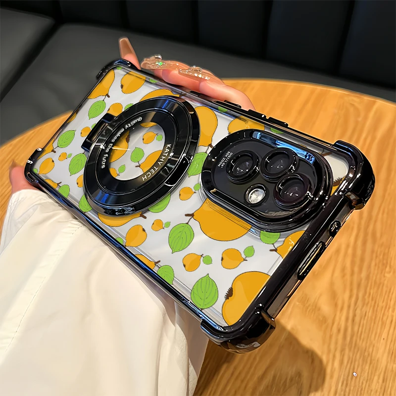 Phone Case For Honor 600 Lite Play 60 Plus 10 400 200 Smart 50 Luxury Plating Clear Shockproof Bracket Fruit Pear Print Cover