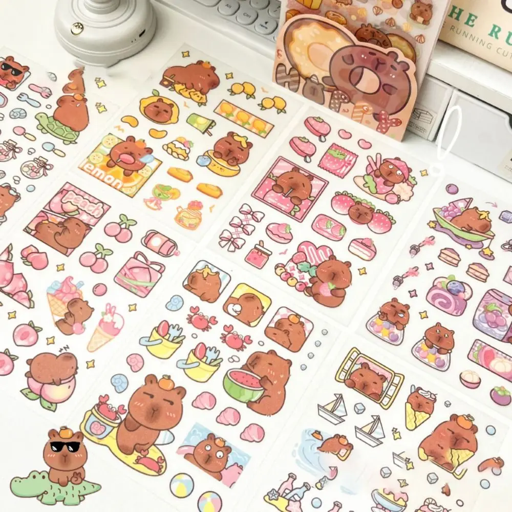 4 Pcs/bag Cute Capybara Sticker Creative Waterproof Stationery Sticker Adhesive Aesthetic Capybara Ledger Material Journal