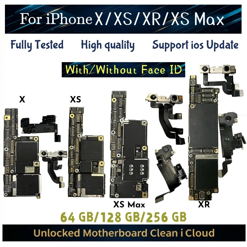 Fully Tested Unlocked Mainboard For iPhone X XR XS Max Motherboard With/NO Face ID Clean iCloud Support ios Update Logic board