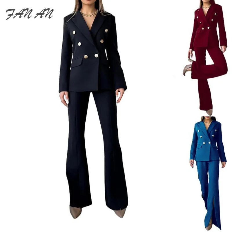 

FD909 2024 Women's Spring And Autumn Sleeved Professional Suit Long Pants Two-Piece Set