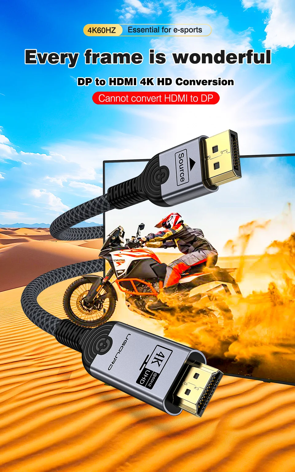 UGOURD 4K DP zu HDMI 2.0 Kompatibles Kabel 4K60Hz DisplayPort zu HD Adapter Display Port Video Audio für PC TV Projektor Laptop – Detail 2