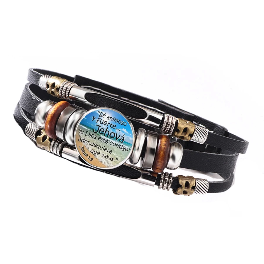Hot Selling And Exquisite Fresh Beach Sky Spanish Motivational Text Leather Wrap Bracelet Warm Cool Color Matching Ornament