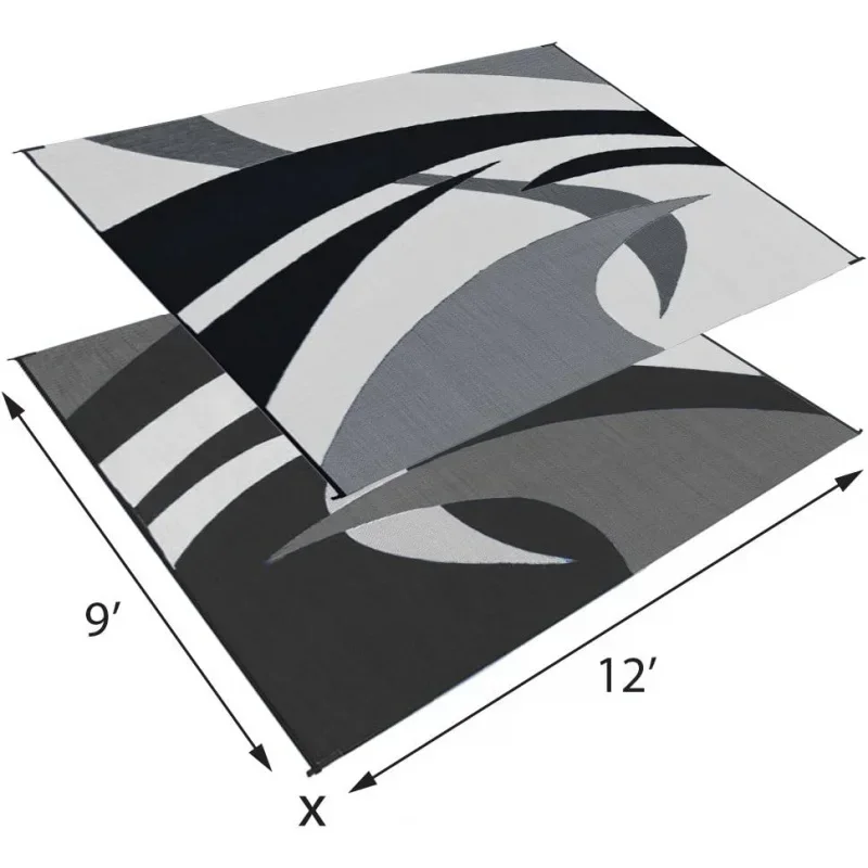 patio/RV camping-swirl (black/white, 9-feet x 12-feet)