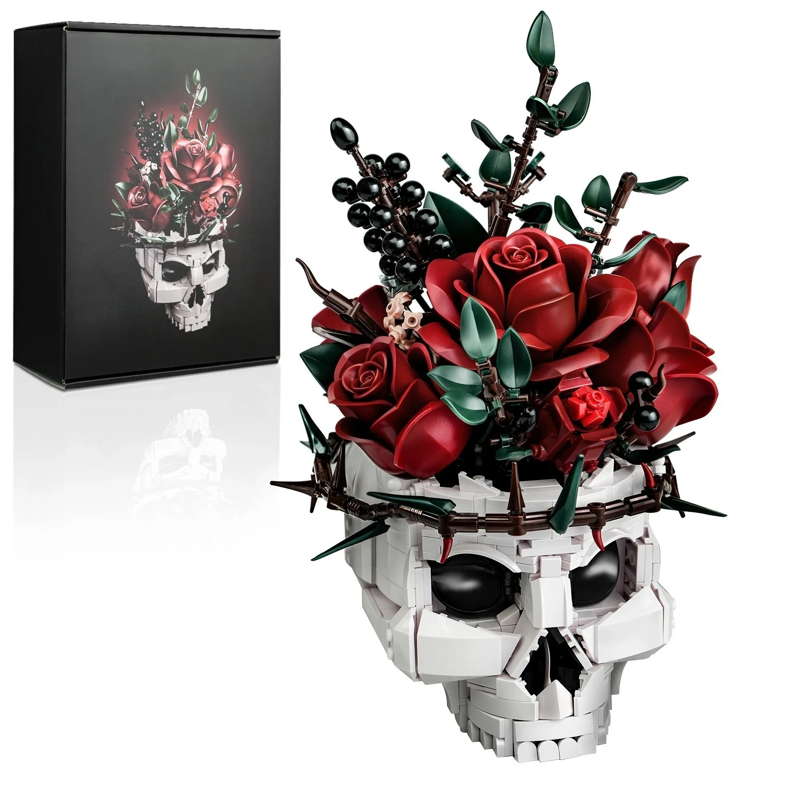 

Gothic Skull Roses Flower Bouquet Building Blocks Set,Goth Goth Adults Gift Compatible with Legoed、iATOM And SupreOwls，1123 Pcs