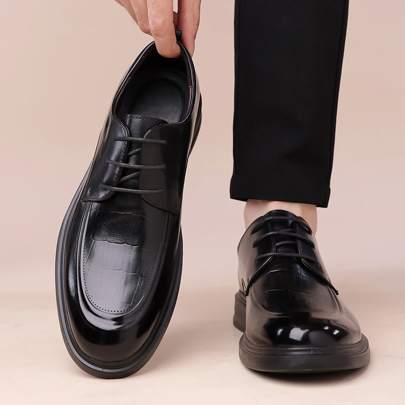 

British-style Business Interior Height Increase Shoes for Men New Designer Leather Shoe Male Fashion Solid Color Dress Shoes Man