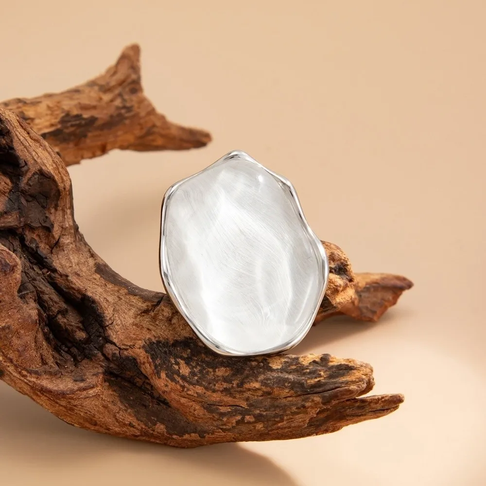Retro Resin Water Ripple Ring Zinc Alloy Adjustable Gemstone Resin Ring Silver Plated Vintage Blue Cat Eye Ring Evening Occasion