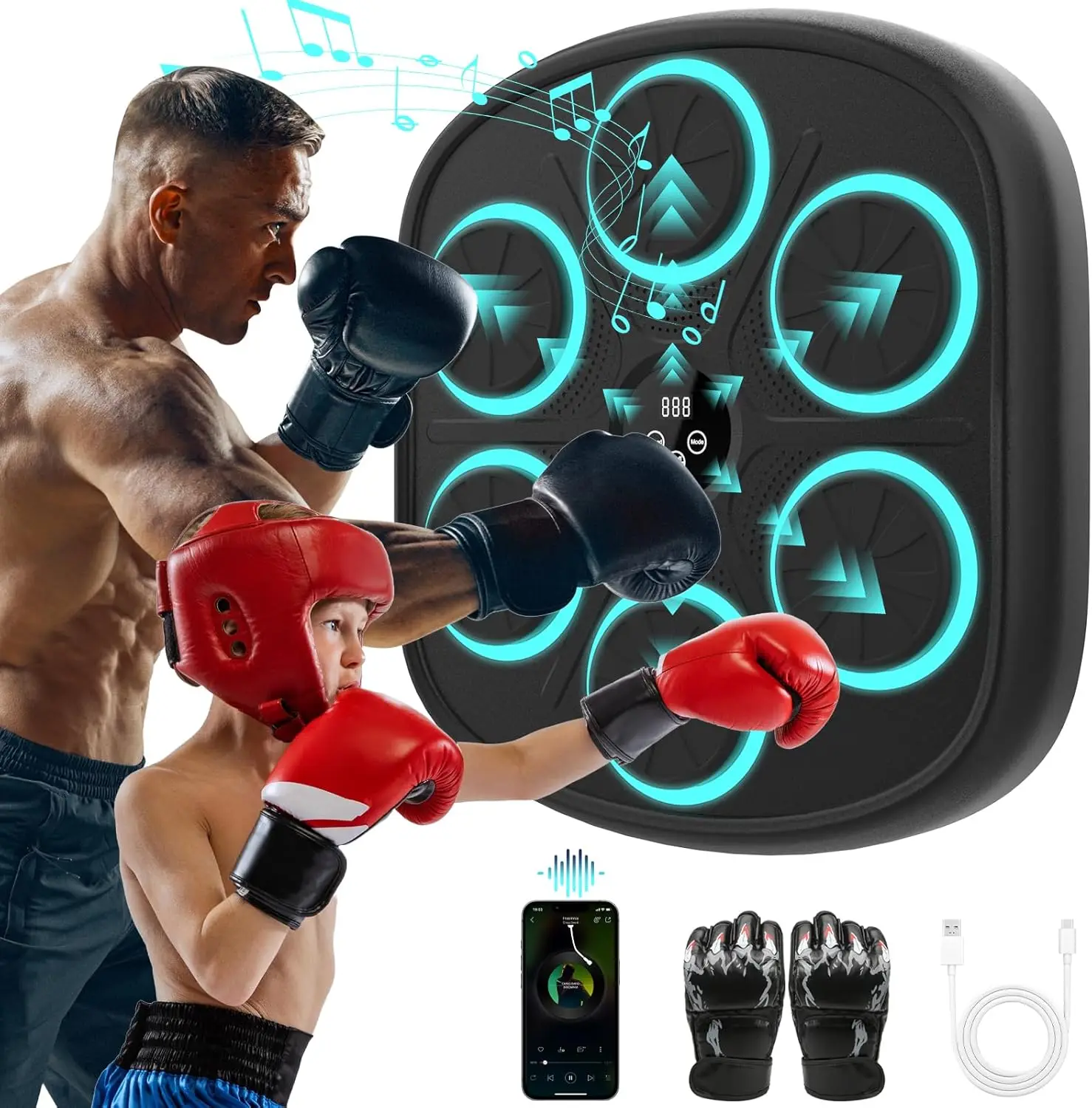 

Wall Mounted Music Boxing Machine with Bluetooth, Punching Bag with Gloves for Home Gym Workout
