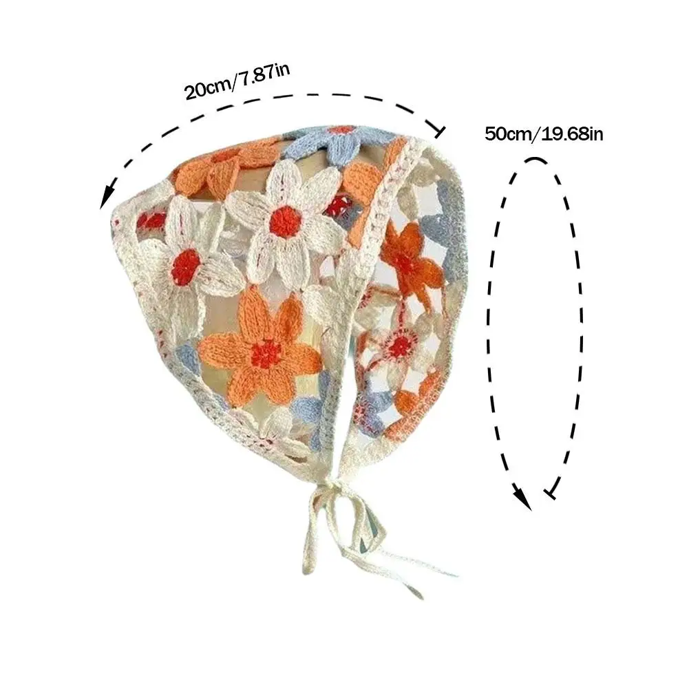 귀여운 수제 니트 헤어밴드, 여성용 헤어 액세서리, 니트 후크, 꽃 머리 스카프, 삼각형 스카프, 여름 용수철, 가을 여행