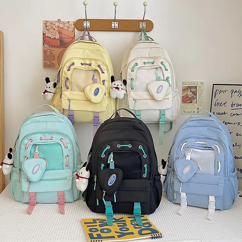 Mochilas escolares de nylon impermeável para meninas e meninos, rede de alta capacidade sólida, alta qualidade, 2024